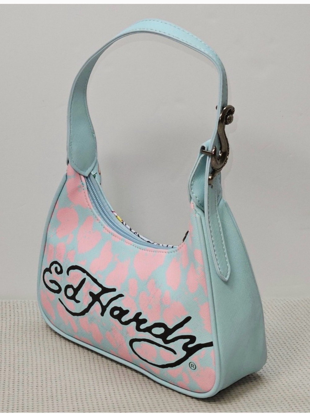 Ed Hardy Pastel Blue and Pink Leopard Shoulder Bag